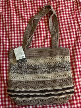 The Sak Vegan Crocheted Tote Bag in Brown and Cream
